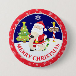 かわいいサンタクロースと雪のシーンのクリスマス 缶バッジ