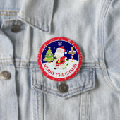 かわいいサンタクロースと雪のシーンのクリスマス 缶バッジ (インサイチュ)