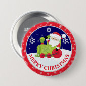 かわいいサンタクロースと雪のシーンのクリスマス 缶バッジ (正面&裏面)