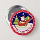 かわいいサンタクロースと雪のシーンのクリスマス 缶バッジ (正面&裏面)