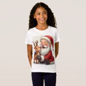 かわいいサンタクロースに触れて幸せなクリスマス Tシャツ (正面フル)