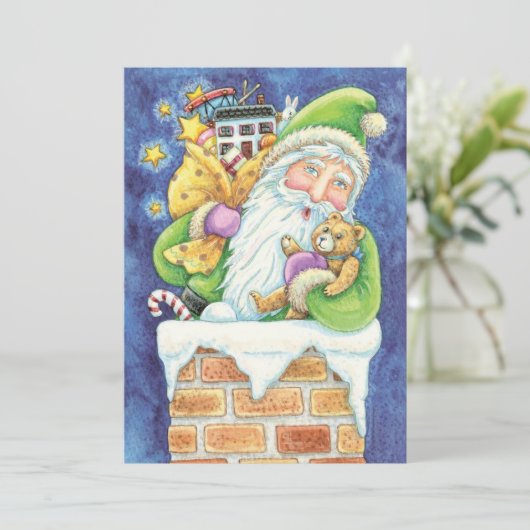 かわいいサンタクロースのおもちゃ煙突の雪クリスマスパーティー 招待状 (スタンド正面)