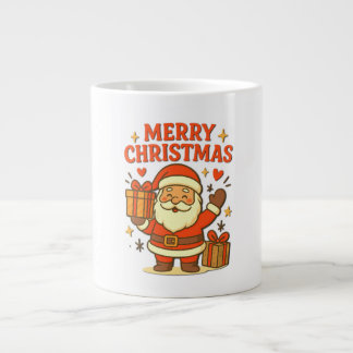 かわいいサンタクロースのクリスマスアート – メリークリスマス ジャンボコーヒーマグカップ
