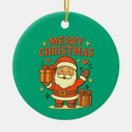  かわいいサンタクロースのクリスマスアート - メリークリスマス セラミックオーナメント