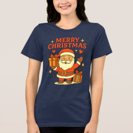  かわいいサンタクロースのクリスマスアート - メリークリスマス トライブレンドＴシャツ