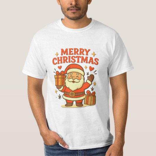 かわいいサンタクロースのクリスマスアート - メリークリスマス Tシャツ (正面)