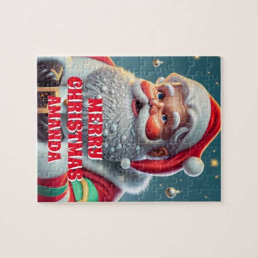 かわいいサンタクロースのクリスマスキッズパーソナライズされたたち ジグソーパズル (横)