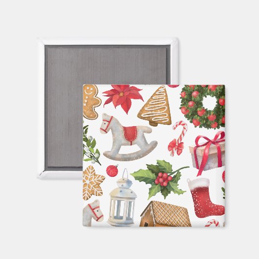 かわいいサンタクロースのクリスマススイーツパーソナライズされた マグネット (正面/裏面)