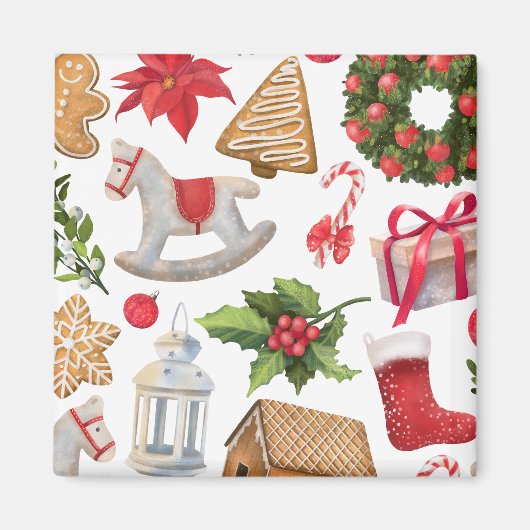 かわいいサンタクロースのクリスマススイーツパーソナライズされた マグネット (正面)