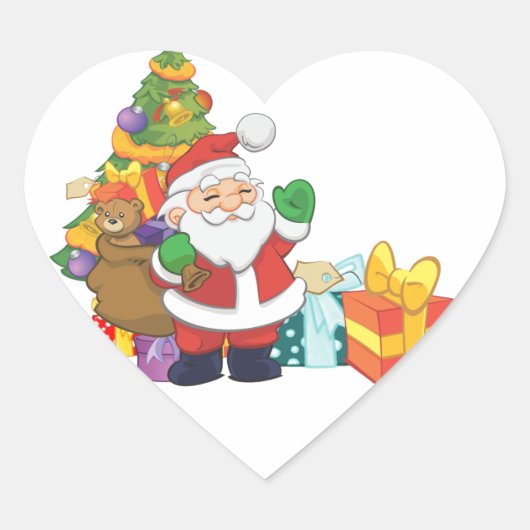 かわいいサンタクロースのクリスマスツリー ハートシール (正面)