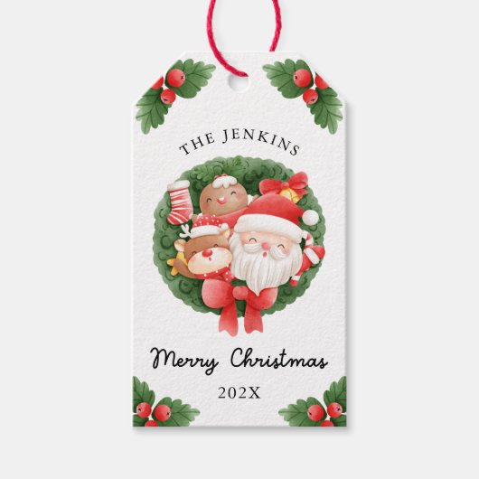かわいいサンタクロースのクリスマスパーソナライズされたのお願い ギフトタグ (正面)