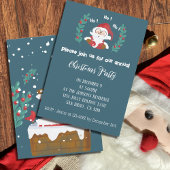 かわいいサンタクロースのクリスマスパーティーブルー招待状 招待状