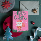 かわいいサンタクロースのクリスマスピンクのはがき シーズンポストカード