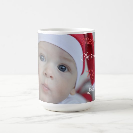 かわいいサンタクロースのクリスマスベビー写真 コーヒーマグカップ (中央)