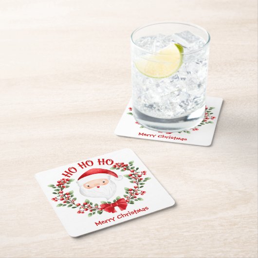 かわいいサンタクロースのクリスマス スクエアペーパーコースター (インサイチュ)