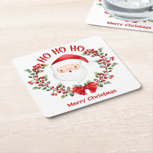 かわいいサンタクロースのクリスマス スクエアペーパーコースター (アングル)