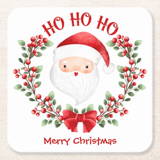 かわいいサンタクロースのクリスマス スクエアペーパーコースター (正面)