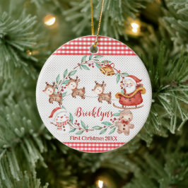 かわいいサンタクロースのトナカイ1stクリスマスフォト セラミックオーナメント