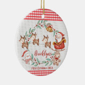 かわいいサンタクロースのトナカイ1stクリスマスフォト セラミックオーナメント (右)