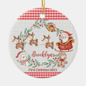 かわいいサンタクロースのトナカイ1stクリスマスフォト セラミックオーナメント (正面)