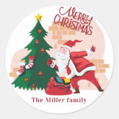 かわいいサンタクロースのメリークリスマスモノグラム ラウンドシール (正面)