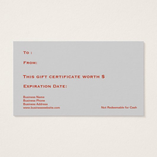 かわいいサンタクロースの名刺の証明書 (裏面)