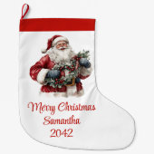 かわいいサンタクロースの子供たち！お祭り気分で、クリスマスを楽しく！ ラージクリスマスストッキング (正面)