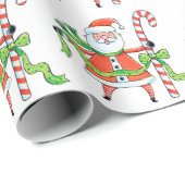 かわいいサンタクロースの巨大キャンディーケーンとリボン ラッピングペーパー (ロールコーナー)