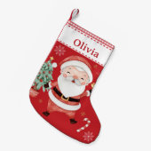 かわいいサンタクロースの木キャンディケインレッドギンガム スモールクリスマスストッキング (正面 (吊り時))