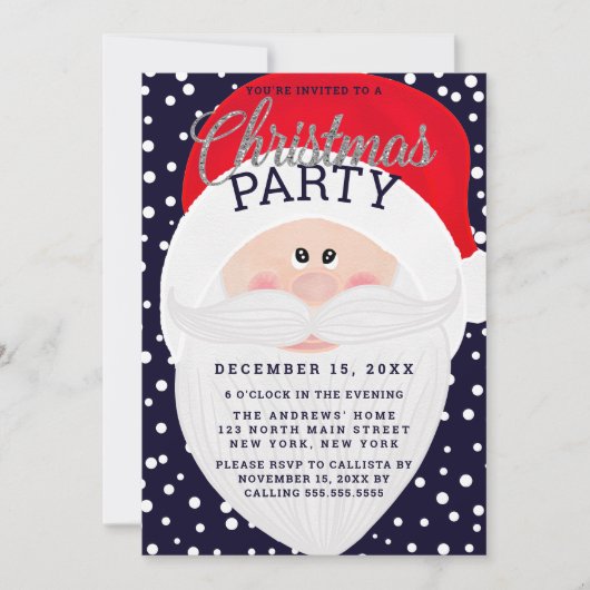 かわいいサンタクロースの水の色クリスマスパーティー 招待状 (正面)