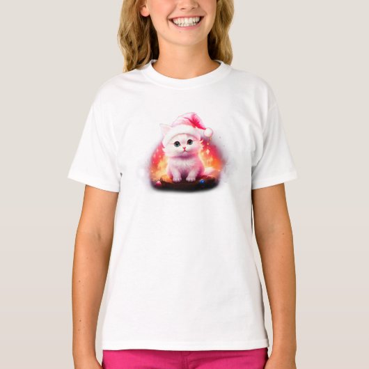 かわいいサンタクロースの猫 Tシャツ (正面)