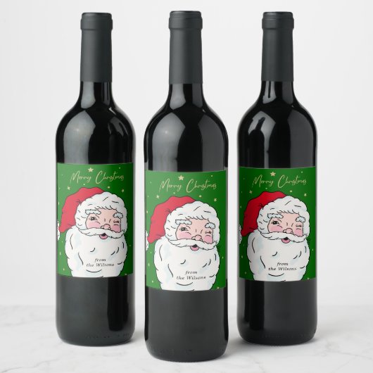 かわいいサンタクロースめでたいクリスマスギフトラベル ワインラベル (ボトル)