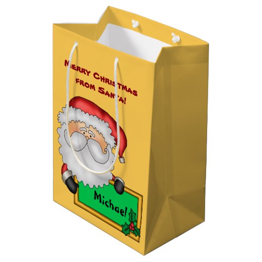 かわいいサンタクロースパーソナライズされた ミディアムペーパーバッグ (裏面アングル)