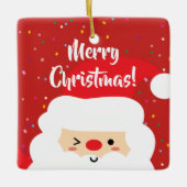 かわいいサンタクロースフレーム |家族の記念写真 セラミックオーナメント (正面)