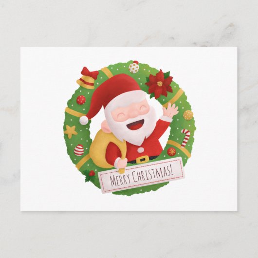 かわいいサンタクロースリースはがき シーズンポストカード (正面)