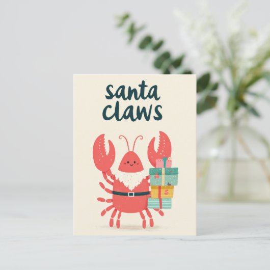 かわいいサンタクロースロブスターパニークリスマスおもしろい ポストカード (スタンド正面)
