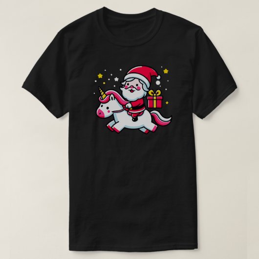 かわいいサンタクロース乗りユニコーンTシャツ Tシャツ (デザイン正面)