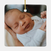 かわいいサンタクロース初めてのクリスマスカスタム写真 セラミックオーナメント (裏面)