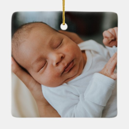 かわいいサンタクロース初めてのクリスマスカスタム写真 セラミックオーナメント (裏面)