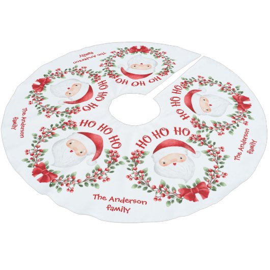 かわいいサンタクロース家族名クリスマスツリースカート ブラッシュドポリエステルツリースカート (アングル)