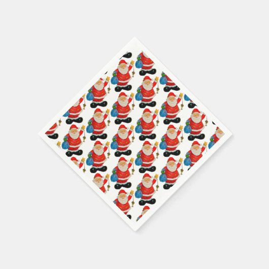 かわいいサンタクロース柄クリスマスパーティー スタンダードカクテルナプキン (角)