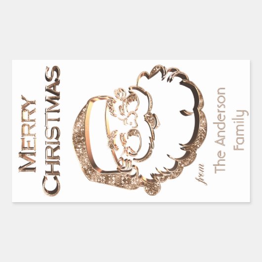 かわいいサンタクロース父クリスマスエレガント金ゴールド 長方形シール (正面)