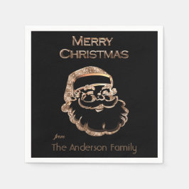 かわいいサンタクロース父クリスマスブラックと金ゴールド スタンダードカクテルナプキン