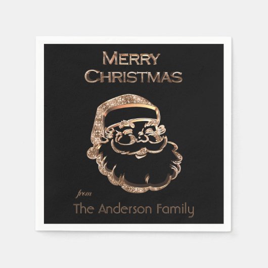 かわいいサンタクロース父クリスマスブラックと金ゴールド スタンダードカクテルナプキン (正面)