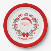 かわいいサンタクロース赤い名前クリスマス紙プレート ペーパープレート (正面)