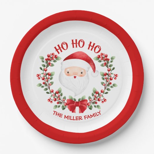 かわいいサンタクロース赤い名前クリスマス紙プレート ペーパープレート (正面)