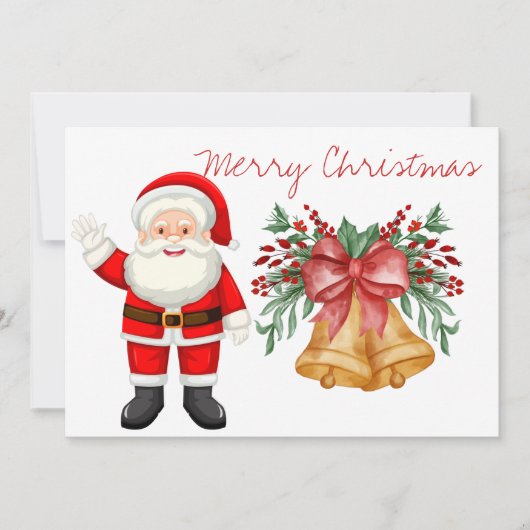 かわいいサンタクロース赤い果実メリークリスマス シーズンカード (正面)