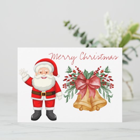 かわいいサンタクロース赤い果実メリークリスマス シーズンカード (スタンド正面)
