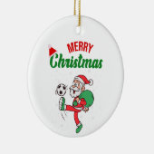 かわいいサンタクロース遊のサッカーのクリスマスアニメ セラミックオーナメント (右)