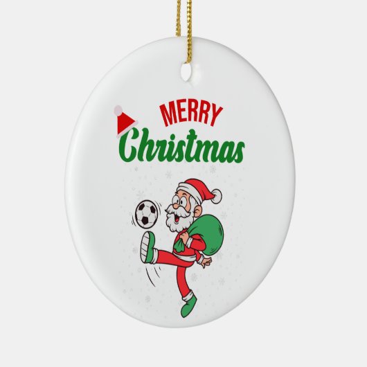 かわいいサンタクロース遊のサッカーのクリスマスアニメ セラミックオーナメント (右)